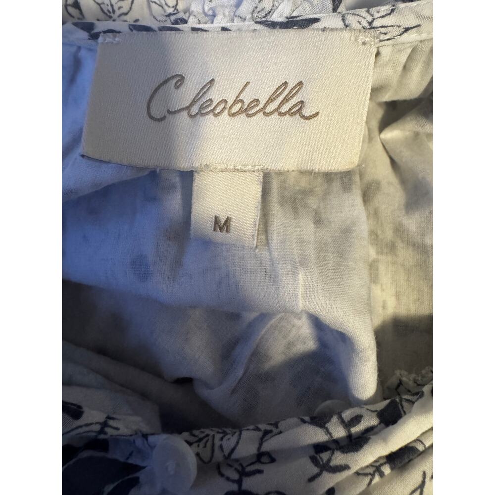 Cleobella Nevah Floral Mini Dress White Blue Puff Sleeve Tie Belt Cotton Size M - Picture 5 of 6
